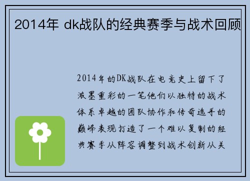 2014年 dk战队的经典赛季与战术回顾