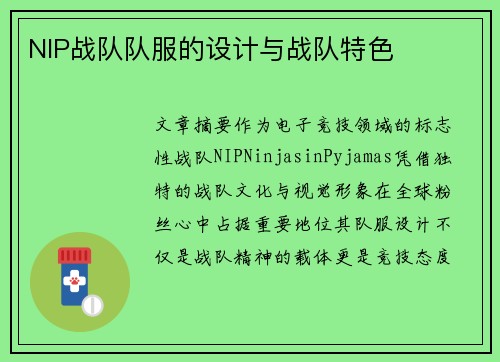 NIP战队队服的设计与战队特色